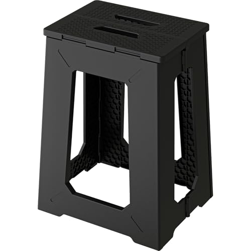 BLACKSPACE 折りたたみ椅子 高さ45CM ステップ台 スツール 踏み台 折り畳み チェア 脚立 滑り止め付 軽量 頑丈 室内 洗車 釣り 玄関 洗面所 耐荷重150kg [ブラック]