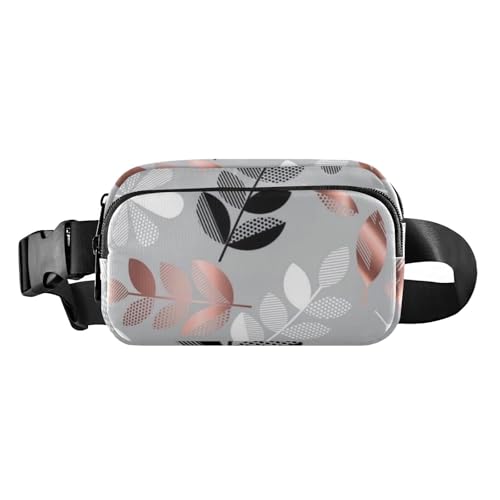ALAZA ウエストバッグ 多機能ウエストポーチ レディース 延長ベルト付き 軽量 多ポケット 葉柄 灰色 ミニバッグ スポーツ ウォーキング ジョギング