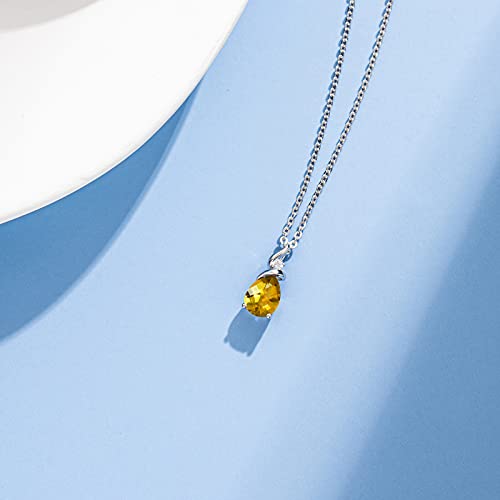 Fancime Natural Citrine Necklace 14K Solid White Gold Pear Shaped Teardrop Jewelry November Birthstone Birthday Gifts For Mom Women, Sterling Silver Chain 16" + 2" Extender #TOP4