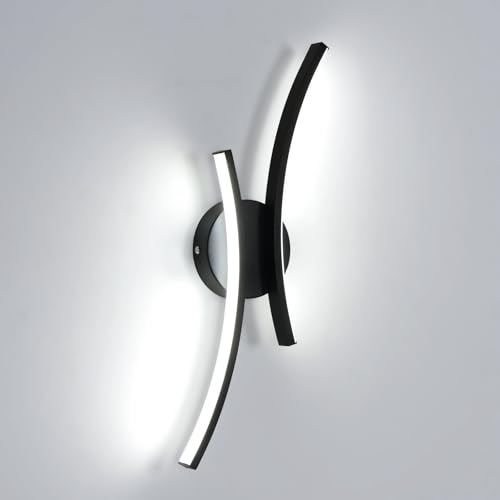 Goeco Aplique de Pared LED 20W, Luz Fría 6500K, Lámpara de Pared LED Moderna Negra para Dormitorio, Salón, Pasillo, 44CM