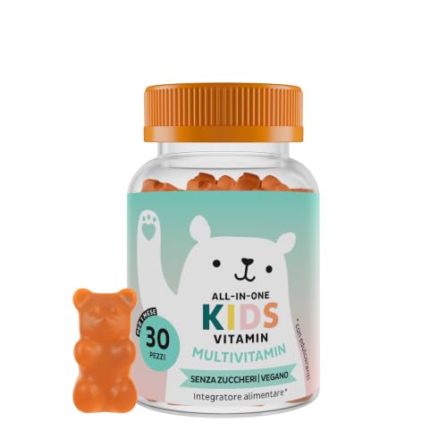 Bears with Benefits - Gommose Multivitaminico Bambini 4+ - 30 pezzi | All-in-One Kids - Difese Immunitarie - Con Vitamina B12, C, D, E - Cura da 1 mese - Senza Zuccheri, Vegano