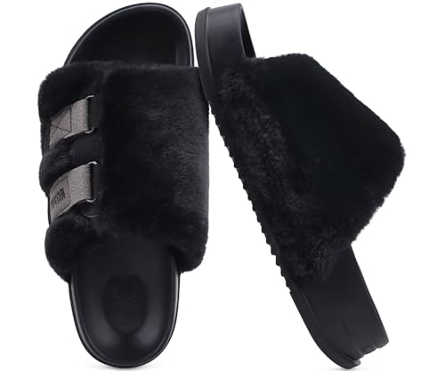 KuaiLu Women's Orthotic Slippers With Arch Support Soft Cushion Sandal Slippers for Woman Ladies Fashion Open Toe Faux Fur Platform Slipper Indoor Outdoor Size 6~122
