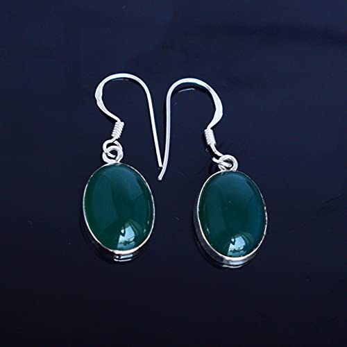 Boucles d'oreilles onyx vert et argent 925 cabochon de 30 mm
