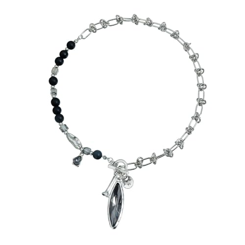 Image of ZBIianxer Sophisticated Black Diamonds Effect Necklace Featuring Elliptical Pendant for Women Jewelry Black Stone Drops Necklace