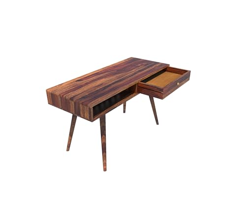 Image of DEMIWALL Wooden Writing Study Desk Table for Home & Office | Laptop Computer Table with One Drawers & One Open Shelf Storage for Adults & Students | Sheesham Wood, Brown Finish
