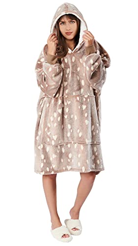 Nikaro Poncho en polaire super douce pour femme avec capuche doublée Sherpa et motif cœur à pois, taupe, taille unique Cover