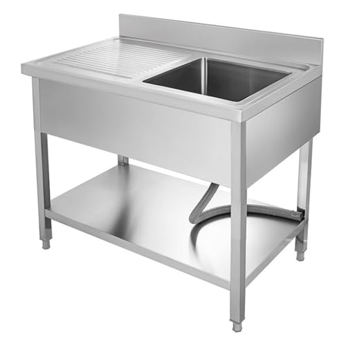 Générique Plonge INOX 1 Bac – Acier Inoxydable – Bac à Droite ou à Gauche – 100 x 70 x 94 cm – Étagère Inférieure – Cuisine Professionnelle (Bac à...