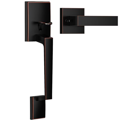 Image of Brightify Oil Rubbed Bronze Front Door Handle No Lock with Modern Lever | Exteior Door Handle for Every Deadbolt, Long-lasting Performance, Reversible for Left & Right Door, Lower Half Grip