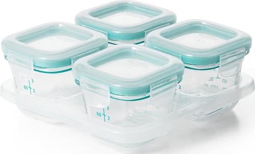 Image of OXO Tot Glass Baby Blocks Food Storage Containers, Teal, 4 oz