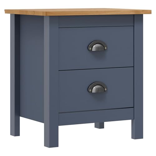 Gecheer Table de Chevet Moderne en Bois de Pin Massif, 2 Tiroirs, Couleur Gris et Marron Miel, Hill