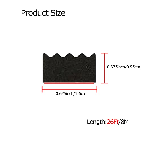 Tintvent Ribbed Foam Rubber Seal with Tape, Self Adhesive EPDM Rubber Seal for Boat, Car, RV, Marine, Garage/Window Doors and More, Black (26 Feet)