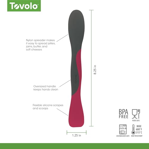 Image of Tovolo Mini Scoop and Spread Tool for Kitchen Meal Prep Small Sandwich Spreader Spatula for Peanut Butter Jelly, Silicone BPA Free Dishwasher Safe Scooper Spreader, Charcoal Gray and Viva Magenta