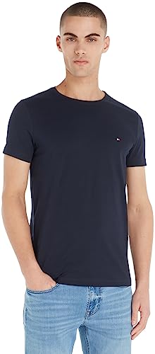 Tommy Hilfiger Herren T-Shirt Kurzarm Core Stretch Slim Fit, Blau (Desert Sky), XL