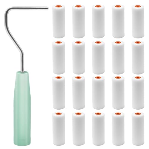 ZHIYUQL® 20 Stk Klein Farbroller Schaumstoff Set mit Farbrolle Bügel, Schaumwalze 10cm Lackierwalze Schaum Lackrollen 4 Zoll Lackierwalzen Mini Lackrolle für Möbel Malerei und Renovierung