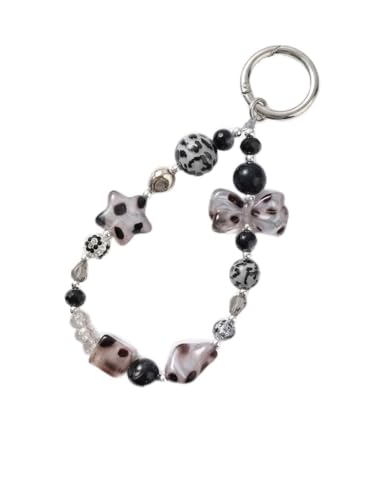 Breloque de téléphone en perles et cristal avec dragonne cœur léopard pour femme
