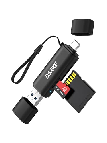 DSRKE Lecteur Carte SD, Aluminium Adaptateur Carte USB 3.0 et USB C pour Micro SD/TF/SDHC/SDXC/MMC, Compatible avec PC/Ordinateur/iPhone 15/16Plus/17 Pro Max/MacBook Pro...