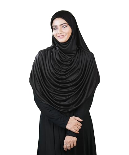 Image of Mehar Hijab's Modest Women's Frilled Stylish Solid Polycotton Feel Good Fabric FAEEZAH BLACK Hijab