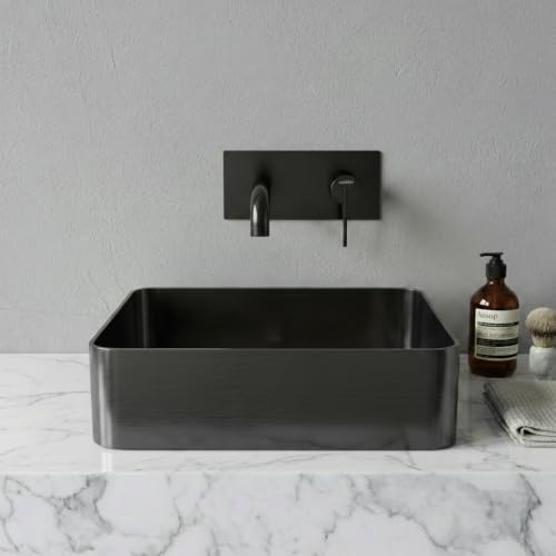 Image of Signora Basin 40x40 cm SS 304 Brushed Stainless Steel Counter Top Wash Basin for Bathroom | Luxury Finish Kitchen & Bathroom Sink | Get 2 Years Warrenty | Brushed Black