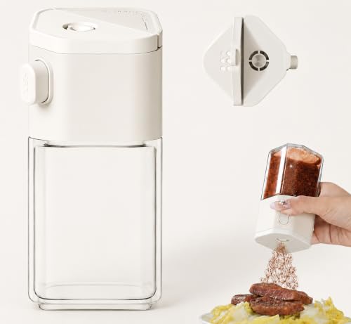 Image of 2-in-1 Seasoning Bottle, One-Press Quantitative Salt Shaker, Moisture-Proof Spice Dispenser with 0.5g Precise Dispensing, Salt Storage Jar for Kitchen, BBQ, Cooking & Camping (White)