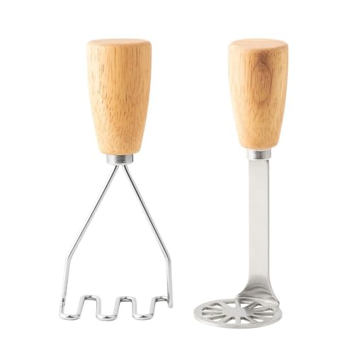 2Pcs Mini Potato Masher,Stainless Steel Mashed Potatoes Masher with wooden