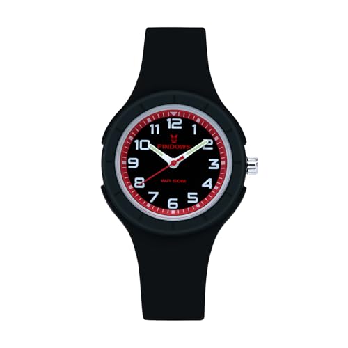 PINDOWS Reloj para Mujeres y Hombres, Reloj de Pulsera 50M Impermeable Reloj de Pulsera para Entrenamiento, Senderismo y Aventura,Black and Red