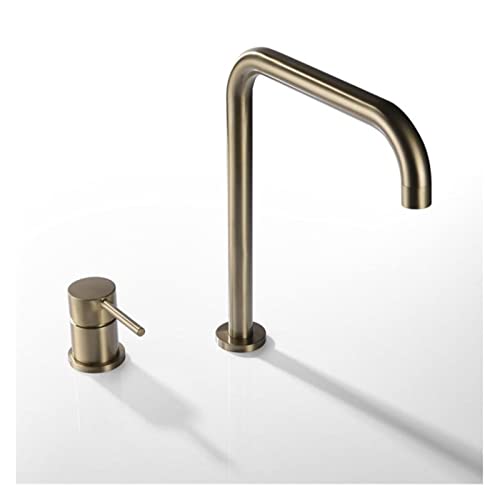 Robinet laiton brossé or rotatif 360 pour vasque 2 trous haut de gamme - 7