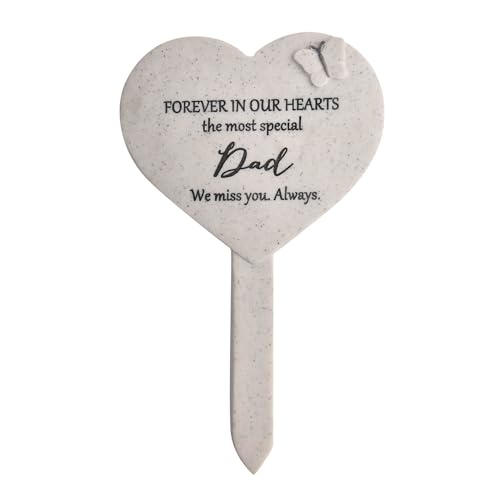 Widdop & Co - Thoughts Of You - Heart Graveside Stake 'Dad' - Grave Side Decorative Memorial Ornament Butterfly Decor For Morning & Celebrating Fathers. (Height: 21cm x Width: 12 x Depth: 2cm.)