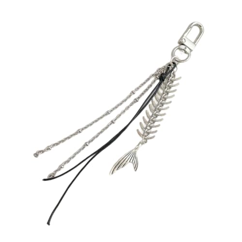 Punk Fishbone Black Rope Keychain Pendant Keyring Charm Lovely Decorations