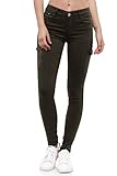 Damen Denim Cargo Jeans Hose Stretch Treggings Skinny Röhrenjeans Big Size, Farben:Olive, Größe:42