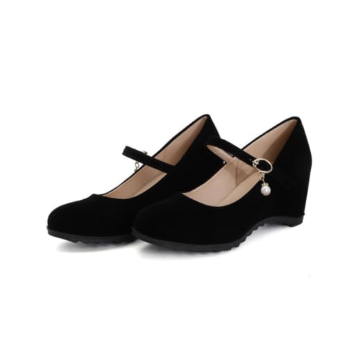 Escarpins Compensés Daim Élégants Style Mary Jane Classique Chic avec Perle