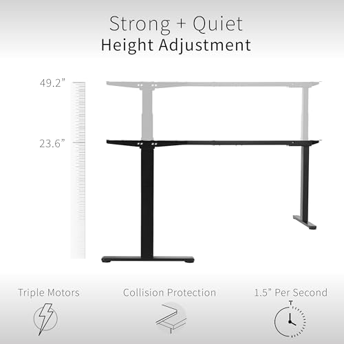 VIVO Electric Triple Motor Height Adjustable 3 Leg Corner Desk Frame, up to 300lbs, Sit Stand Ergonomic L Shaped Frame Only, Black, DESK-V130EB
