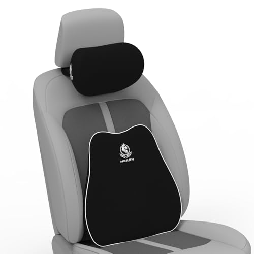 Image of MRRON Series Memory Foam Neck Rest & Lumbar Support for Car or Office Chair, Neck Pillow Kit Designed Ergonomically for Extra Support (Black, Slim backrest)