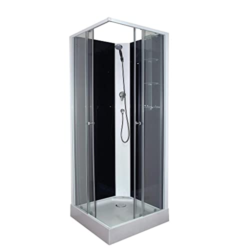 ONDEE, Cabine de douche MELIA, Jeu de couleur et contrastes, Montage sans silicone, Cabine accès d'angle à porte coulissante en verre trempé 5mm, 80x80x208cm