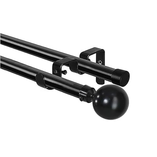 DALINA TEXTIL - Barras de Cortina Doble 160-310 cm, Barra de Cortina Extensible 16-19mm, con Terminales Forma Redonda con Soportes, Barra de Cortina de Metal Ajustable para Sala de Estar/Negro