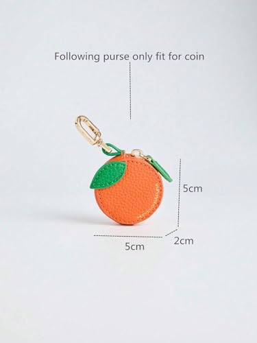 Image of Orange Shaped Coin Purse, Leather Mini Keychain Pouch with AirTag Holder, Cute Bag Charm for Coins & Small Items