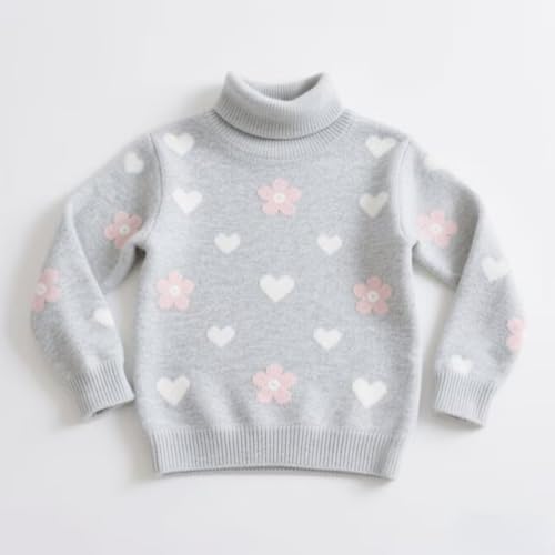 SELINK Girls Turtleneck Sweaters Heart Pattern Long Sleeve Knitted Flower Pullover Sweater Cute Jumper Tops4