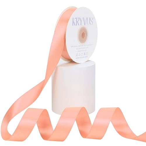 Kryvus Peach Satin Ribbon, Double Faced 7/8 Inch X 25 Yards Peach Ribbon, Premium Satin Ribbons for Gift Wrapping, Crafts, Hair Bow Making, Sewing, Flower Bouquet, Wedding Party Decor