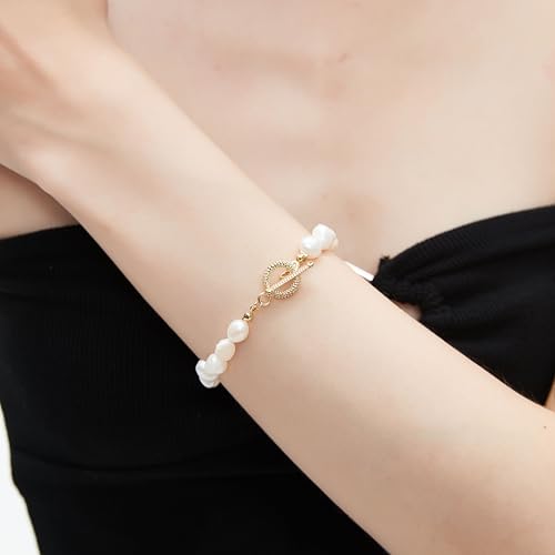 Pearl Bracelets for Women, Freshwater Pearl Bracelet Baroque Beaded Bracelets Beach Jewelry Bride Gifts for Wedding Birthday Anniversary4