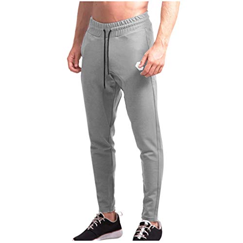 Men's Skinny Stretchy Pants Casual Outdoor Sports Trousers Running Trousers Drawstring Long Pants