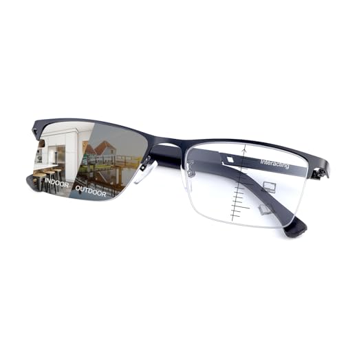 PEEPAI Photochromic Progressive Multifocus Reading Glasses UV Sun Readers Computer Blue Light Blocking Transition Glasses Men Women 1.0