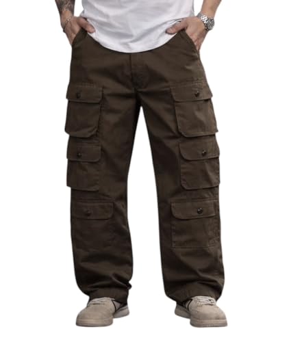 Image of Wear lusso 10 Pocket Cargo Pants for Men | Cotton Twill Fabric | Regular Fit Utility Cargo Trousers | Casual Streetwear Bottomwear