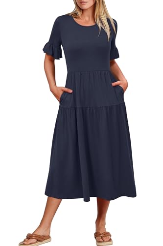 Image of STYLEWORD Womens Summer Casual Short Sleeve Flowy Midi Beach Dress
