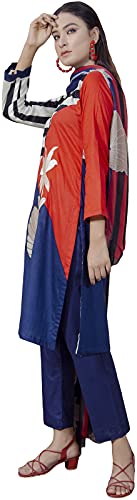 IshDeena Ready to Wear Embroidered Cotton Lawn Pakistani Dresses for Women Shalwar, Kameez with Dupatta - Three Piece Set (Large, Blue)