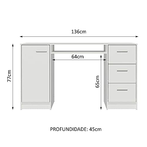 Escrivaninha Mesa para Computador Madesa Alaska 3 Gavetas 1 Porta Branco