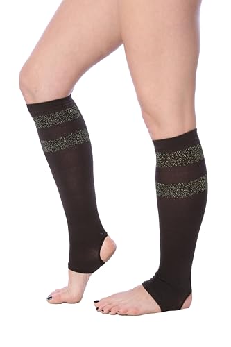 Image of Tipi Toe Women's Stirrup Yoga Socks, Lightweight Knee-High Leg Warmers, Open Heel Non-Slip Design. Ideal for Yoga & Dance