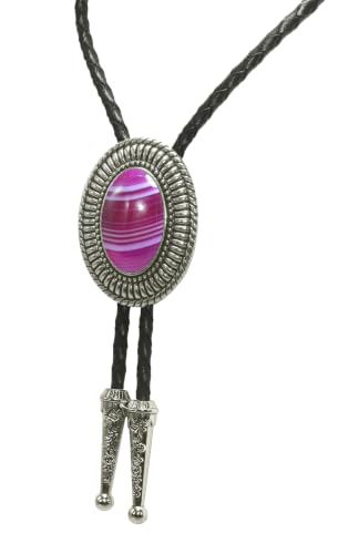 Image of Moranse Bolo Tie with Natural Tiger Eye Stone Celtic Style Genuine and Cowhide Rope