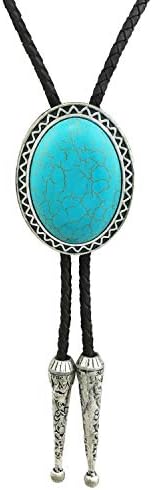 SELOVO Genuine Leather Bolo Tie for Men Native Western Turquoise Stone Silver Tone
