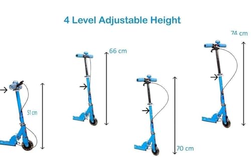 Image of Foldable Kick Skating Cycle LED Wheels | Kids 3 Wheel Kick Scooter with Adjustable Handlebar & Hight, Front Brake, Bell and Printed Deck | Skate Scooter for Kids Age 2-12 Years. (Blue)