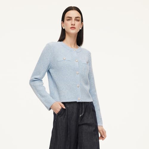 Image of GOELIA Women Wool Blend Lightweight Cardigan Sweaters 2026 Spring Business Casual Solid Long Sleeve Knitted Cardigan Top