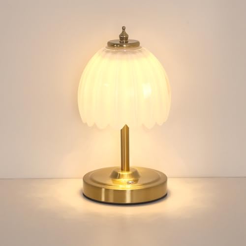 Image of Shenmoyl Tulip Small Table Lamp, 5200mAh Cordless Touch Control Mini Table Lamp with 3 Color Temps & Stepless Dimming, Perfect for Small Spaces Like Dressers, Bedsides, Bookshelves (White Tulip)
